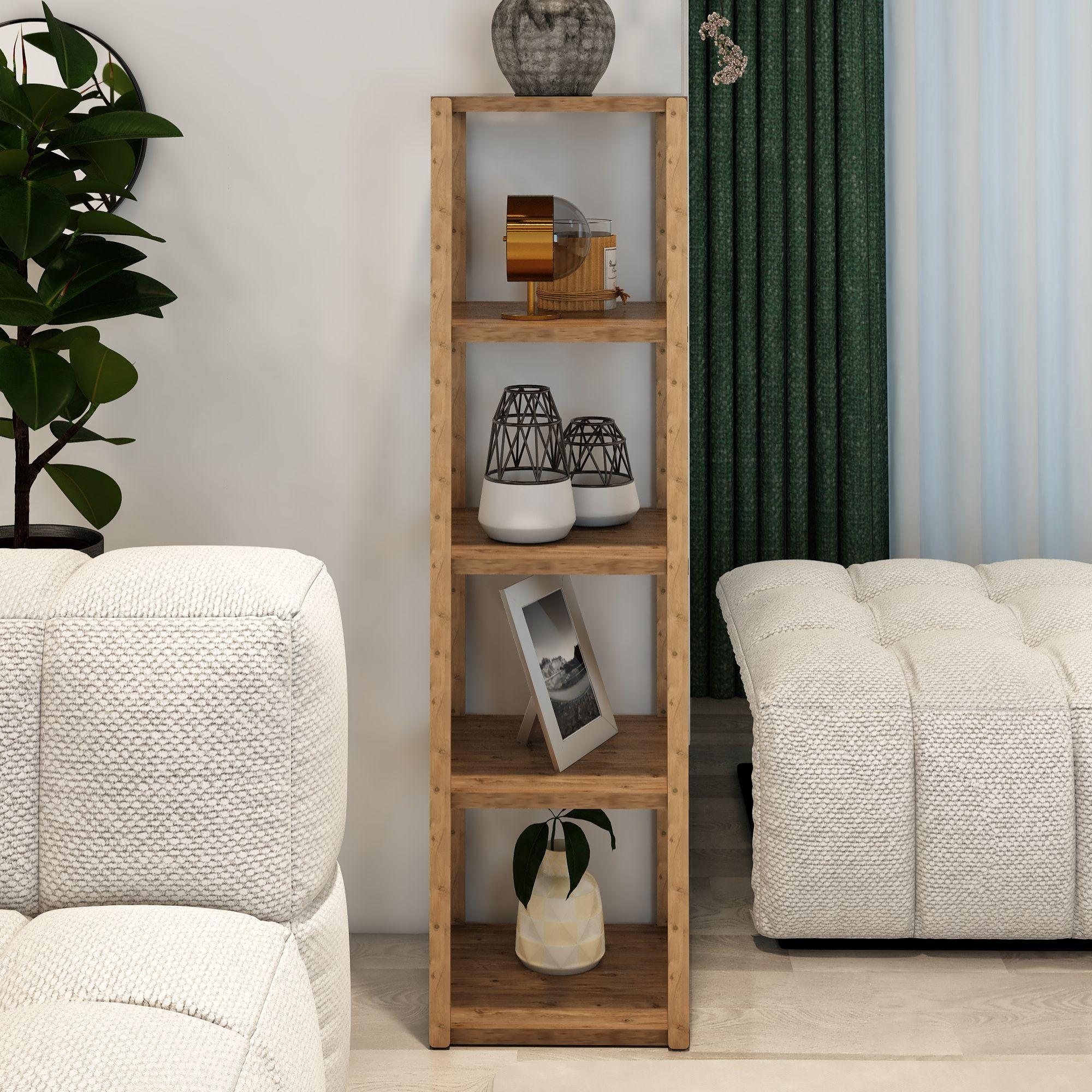 Aden 5 Katlı Atlantik Çam Ahşap Köşe Sehpası / Çok Amaçlı Dekoratif Raf, Saksı Standı, Çiçeklik